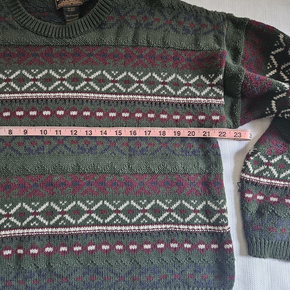 Vintage Eddie Bauer Fair Isle Sweater Womens Medium Cotton Made in USA Granola - Picture 5 of 6